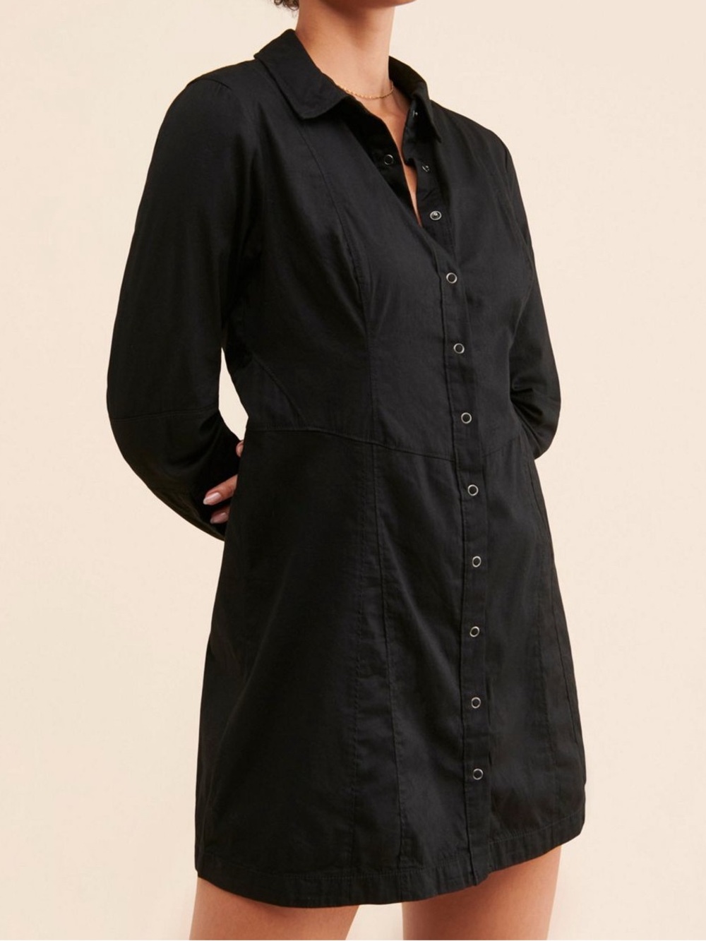 Free People Thea Black Button Front Mini Dress Size M